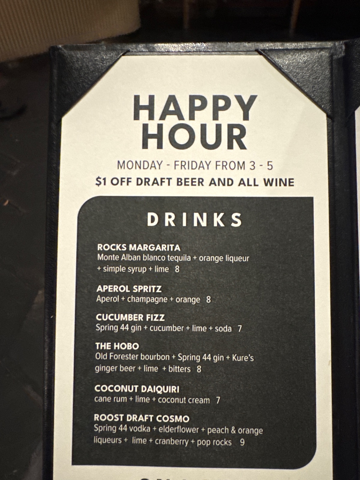 The Roost Happy Hour deal in Longmont